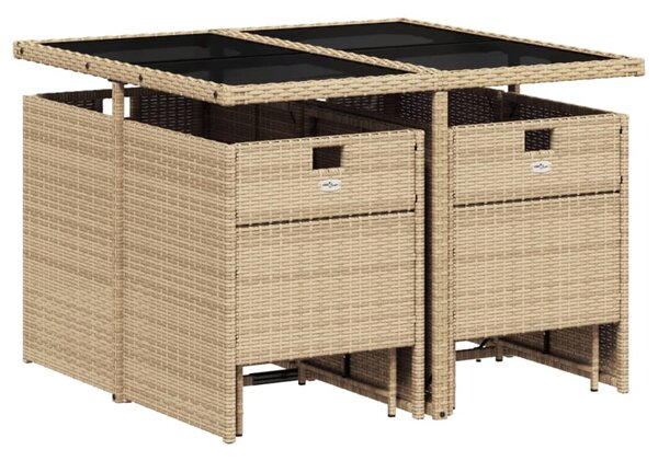9 részes bézs polyrattan kerti étkezőgarnitúra párnákkal