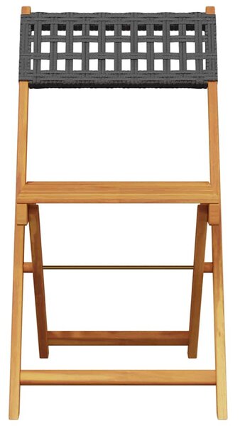 5 részes fekete polyrattan és tömör fa kerti étkezőgarnitúra