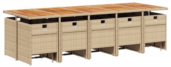 15 részes bézs polyrattan kerti étkezőgarnitúra párnákkal
