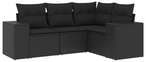 4 részes fekete polyrattan kerti ülőgarnitúra párnákkal
