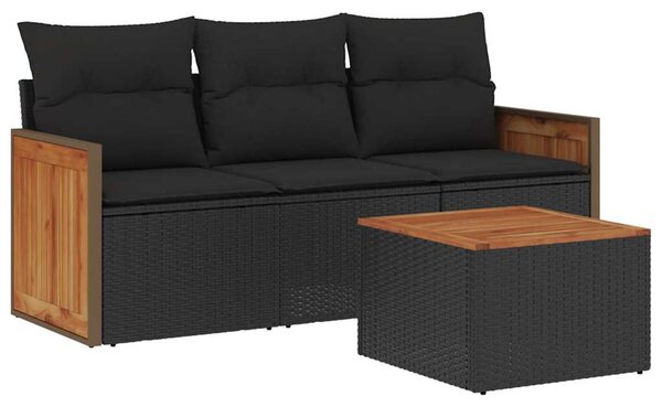 4 részes fekete polyrattan kerti ülőgarnitúra párnákkal