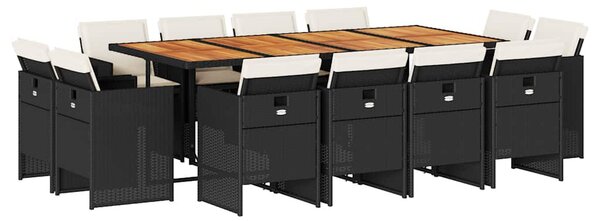 13 részes fekete polyrattan kerti ülőgarnitúra párnákkal