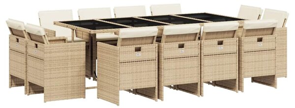 13 részes bézs polyrattan kerti étkezőgarnitúra párnákkal