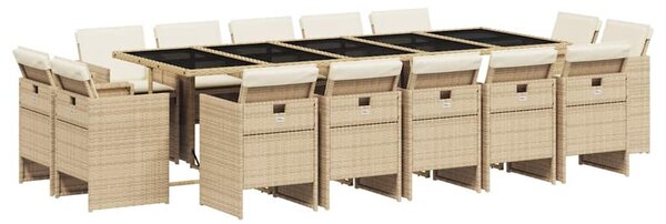 15 részes bézs polyrattan kerti étkezőgarnitúra párnákkal