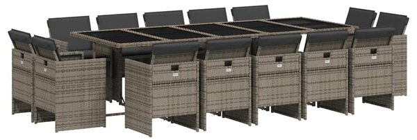 15 részes szürke polyrattan kerti étkezőgarnitúra párnákkal