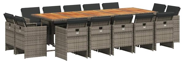 15 részes szürke polyrattan kerti étkezőgarnitúra párnákkal