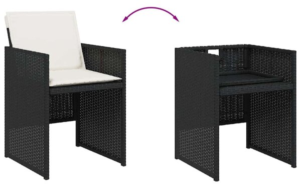 17 részes fekete polyrattan kerti étkezőgarnitúra párnákkal