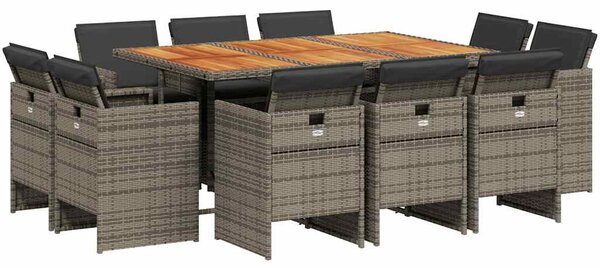 11 részes szürke polyrattan kerti ülőgarnitúra párnákkal
