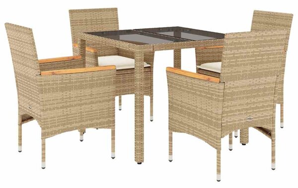 5 részes bézs polyrattan/üveg kerti étkezőgarnitúra párnákkal