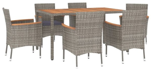 7 részes szürke polyrattan kerti étkezőgarnitúra párnával