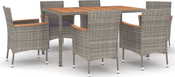 7 részes szürke polyrattan kerti étkezőgarnitúra párnával