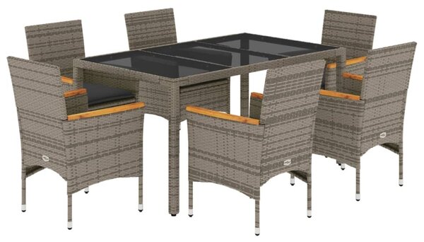 7 részes szürke polyrattan/üveg kerti étkezőgarnitúra párnával