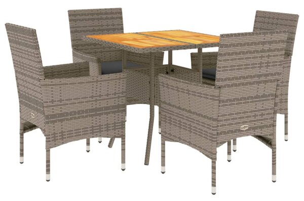 5részes szürke polyrattan/akácfa kerti étkezőgarnitúra párnával