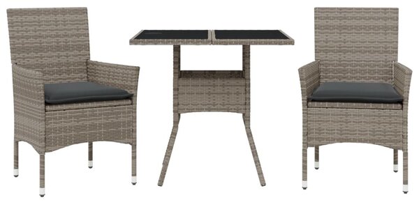 3 részes szürke polyrattan/üveg kerti étkezőgarnitúra párnával