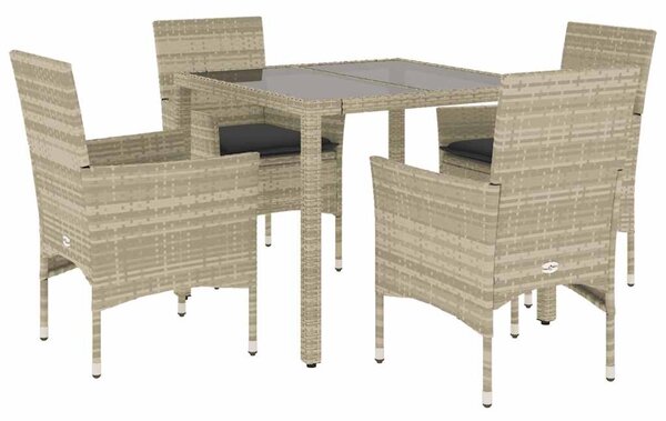 5 részes szürke polyrattan/üveg kerti étkezőgarnitúra párnával