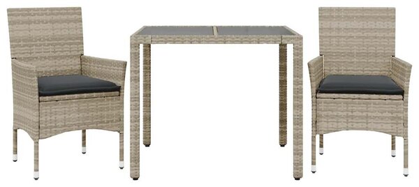 3 részes szürke polyrattan/üveg kerti étkezőgarnitúra párnával