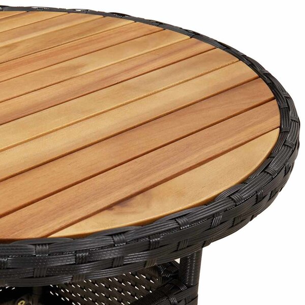 5részes fekete polyrattan/akácfa kerti étkezőgarnitúra párnákkal