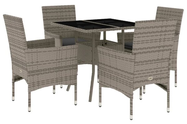 5 részes szürke polyrattan/üveg kerti étkezőgarnitúra párnával