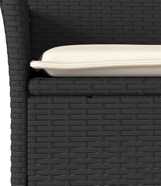 5részes fekete polyrattan/akácfa kerti étkezőgarnitúra párnákkal