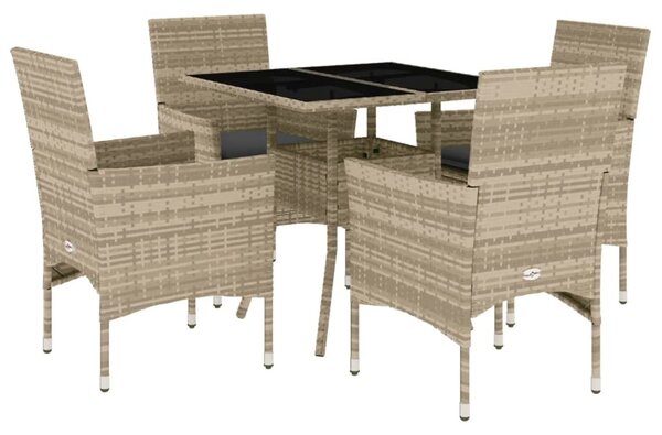 5 részes szürke polyrattan/üveg kerti étkezőgarnitúra párnával