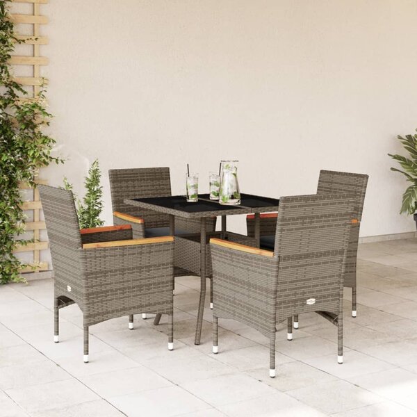 5 részes szürke polyrattan/üveg kerti étkezőgarnitúra párnával