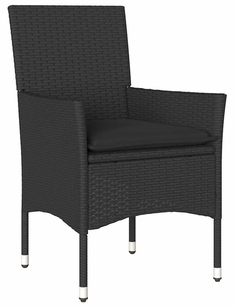 5részes fekete polyrattan/akácfa kerti étkezőgarnitúra párnákkal