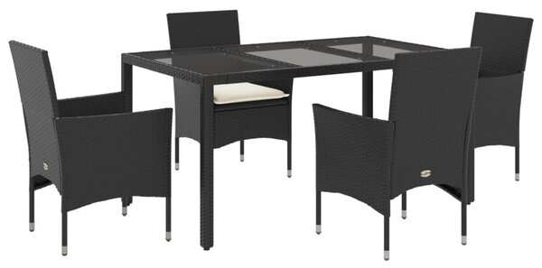 5 részes fekete polyrattan/üveg kerti étkezőgarnitúra párnákkal