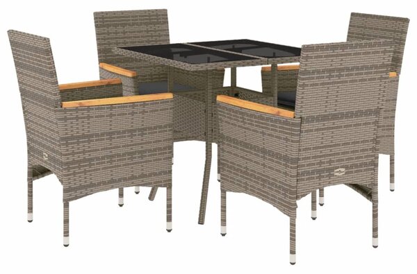 5 részes szürke polyrattan/üveg kerti étkezőgarnitúra párnával