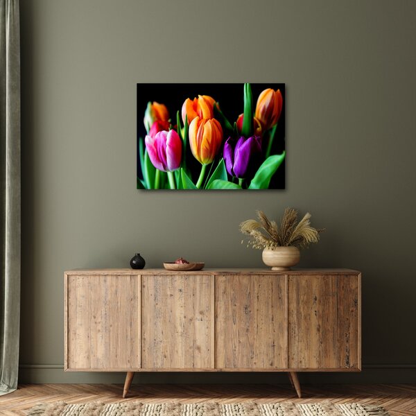 Tulipánok képe fekete alapon (70x50 cm)