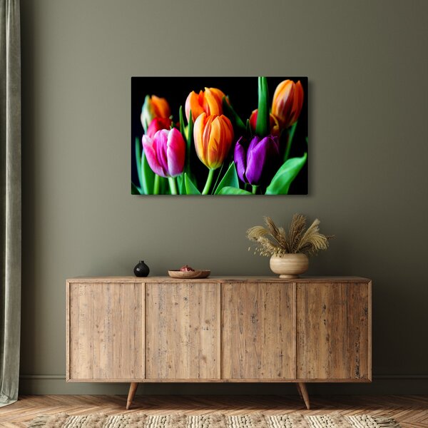 Tulipánok képe fekete alapon (90x60 cm)