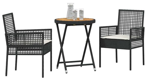 Kert Bistro Készlet 3 db Fekete polirattan