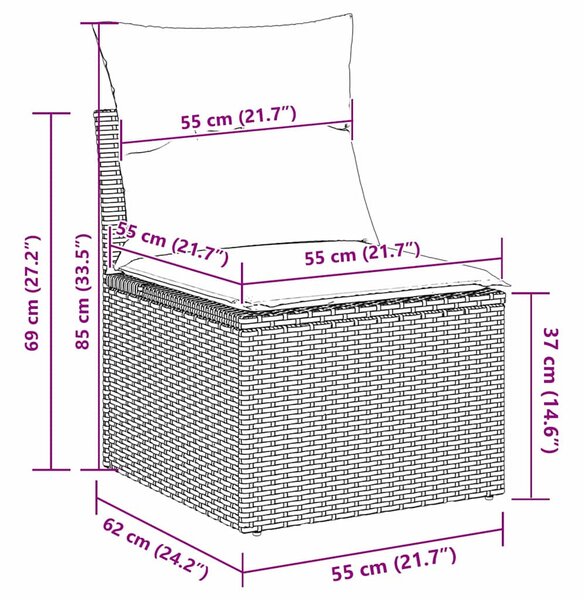 Kerti Kanapé Szett párnával 3 pcs Világosszürke Poli rattan