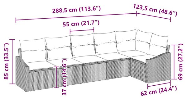 Kanapé Szett párnával 6 pcs Szürke polirattan