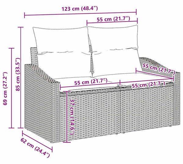 Kanapé Szett párnával tárolóval 7 pcs Barna és Krém polirattan
