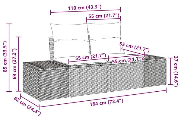 Kerti Kanapé Szett párnával 6 pcs bézs és szürke Poli rattan