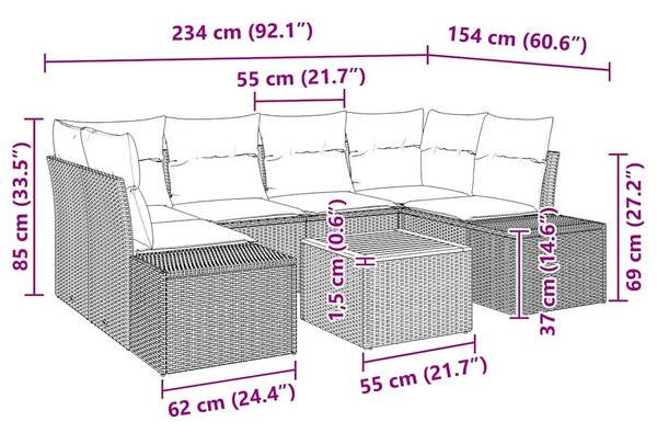 Kerti Kanapé Szett párnával 7 pcs Szürke polirattan