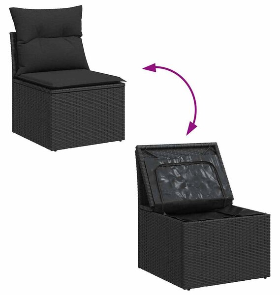 Kerti Kanapé Szett tárolóval 6 pcs Fekete Poli rattan