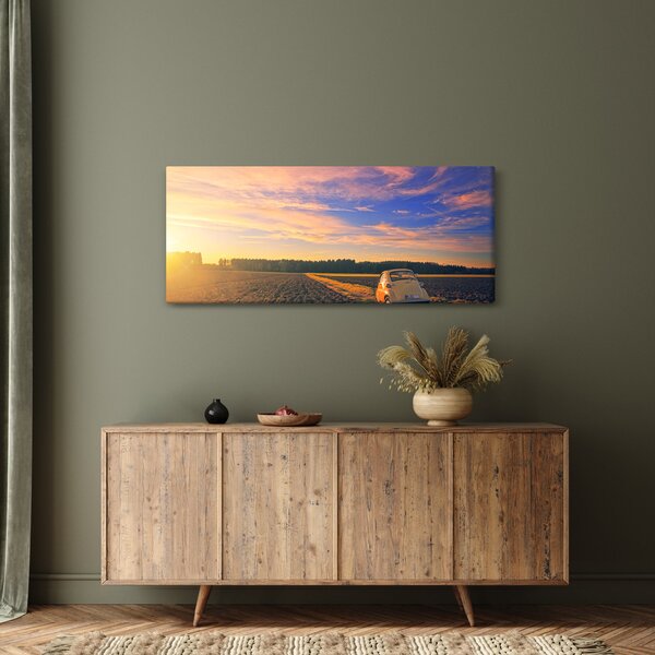 Egy sárga autó képe a mezőn (120x50 cm)