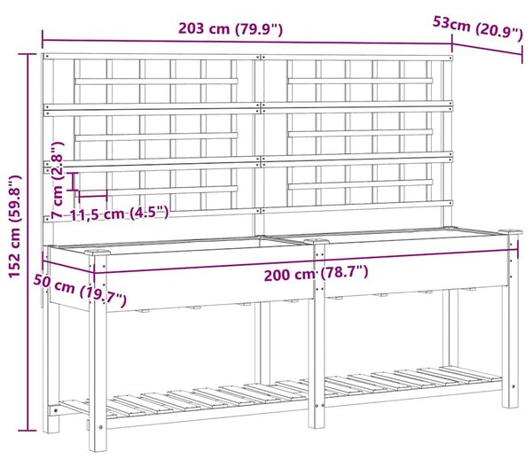Kerti Ültető Edény Trellis-szel és Polccal 203x53x152 cm Tömör Fenyőből