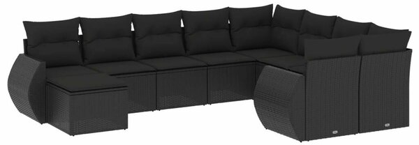 Polyrattan Kerti Ülőgarnitúra - 10 részes - Fekete