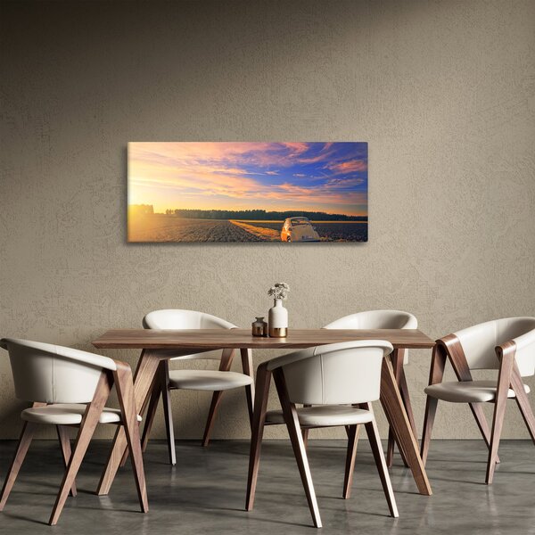 Egy sárga autó képe a mezőn (120x50 cm)