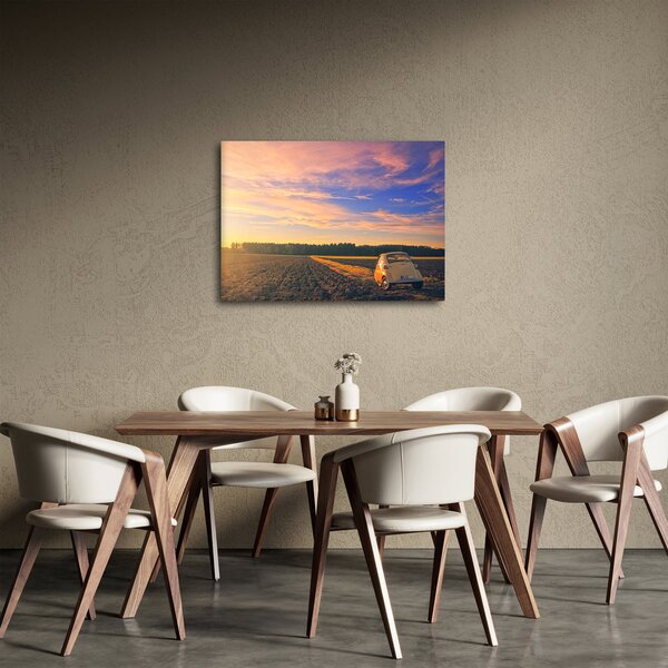 Egy sárga autó képe a mezőn (70x50 cm)
