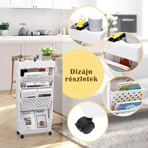 Bookcart™ ötszintes Guruló Könyvespolc
