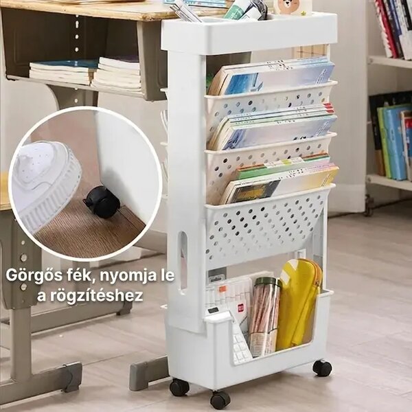 Bookcart™ ötszintes Guruló Könyvespolc
