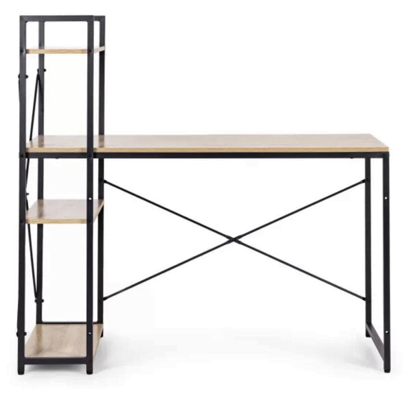 Intenso Home íróasztal / számítógépasztal polcokkal 120x64cm | Masszív fém váz, fekete - Aranytölgy szín