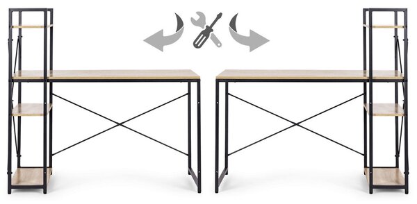 Intenso Home íróasztal / számítógépasztal polcokkal 120x64cm | Masszív fém váz, fekete - Aranytölgy szín