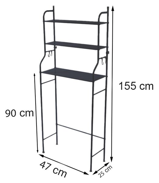 Fürdőszobai polc wc fölé, többszintes, fekete