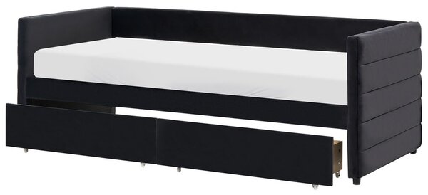 Ágyneműtartós heverő MARRAY Bársony Fekete 90 x 200 cm