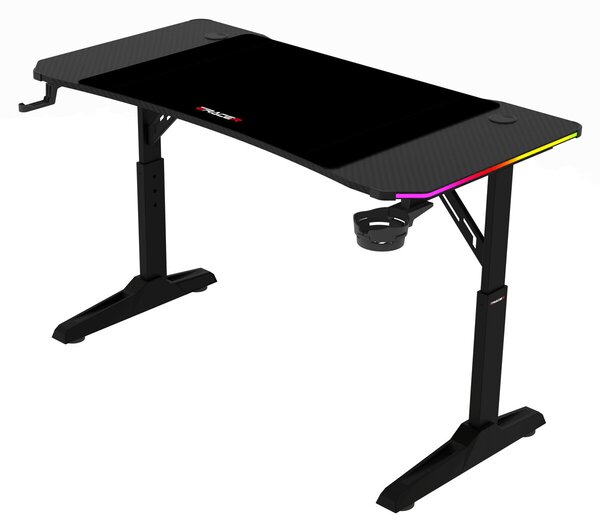 Pevný herní stůl 120x60cm, RGB LED, výběr výšky, melamin, carbon, LT-H1212 BK