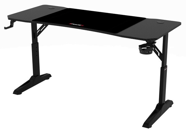 Pevný herní stůl 140x60cm, výběr výšky, melamin, carbon, LT-H1114 BK